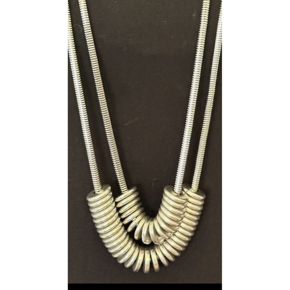 Premier Designs Silver Tone Double Snake Chain Ring Spacer Statement Necklace